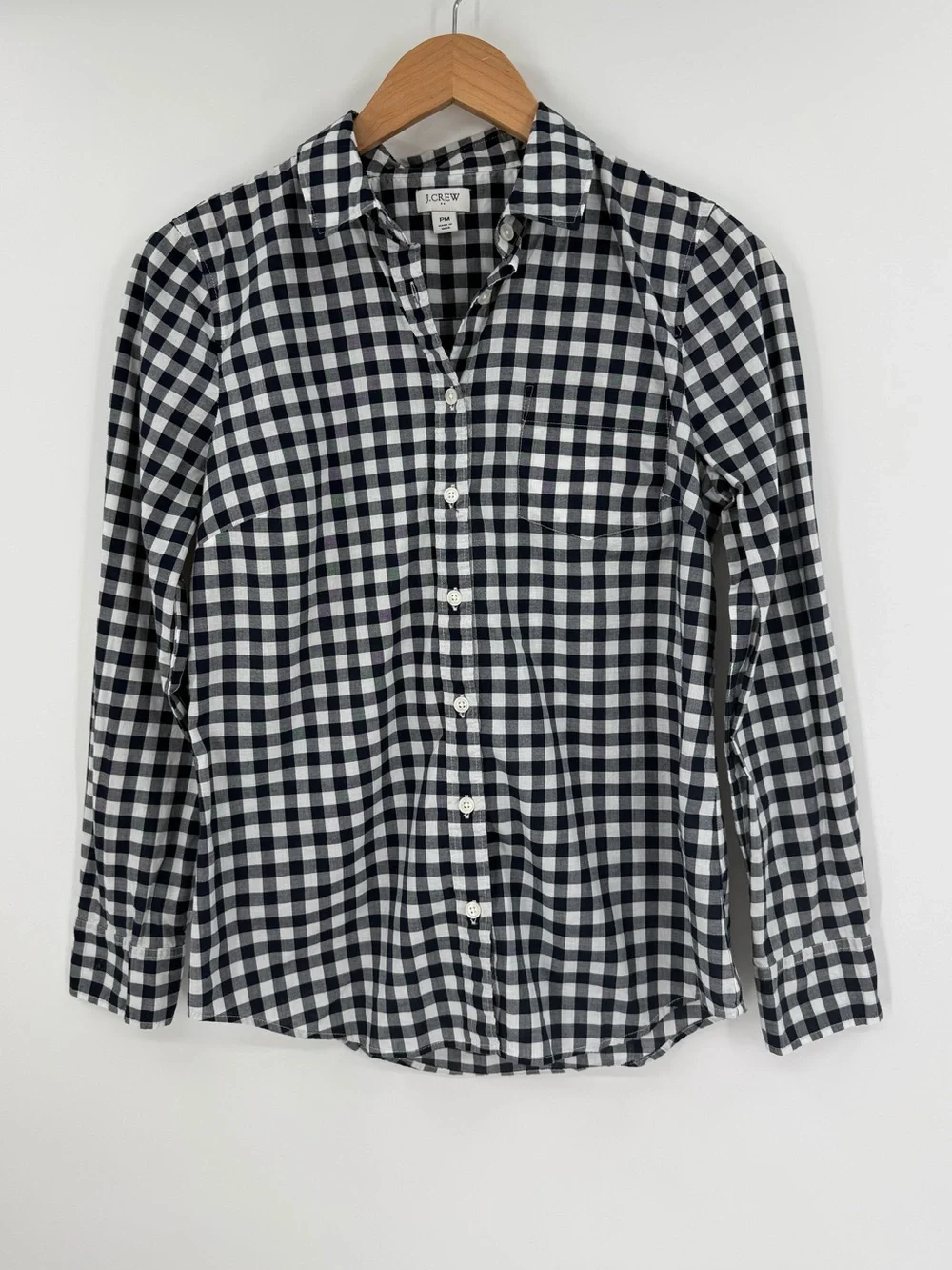 J.Crew Cotton Gingham Check Button-Down Shirt | Black / White | Petite Medium